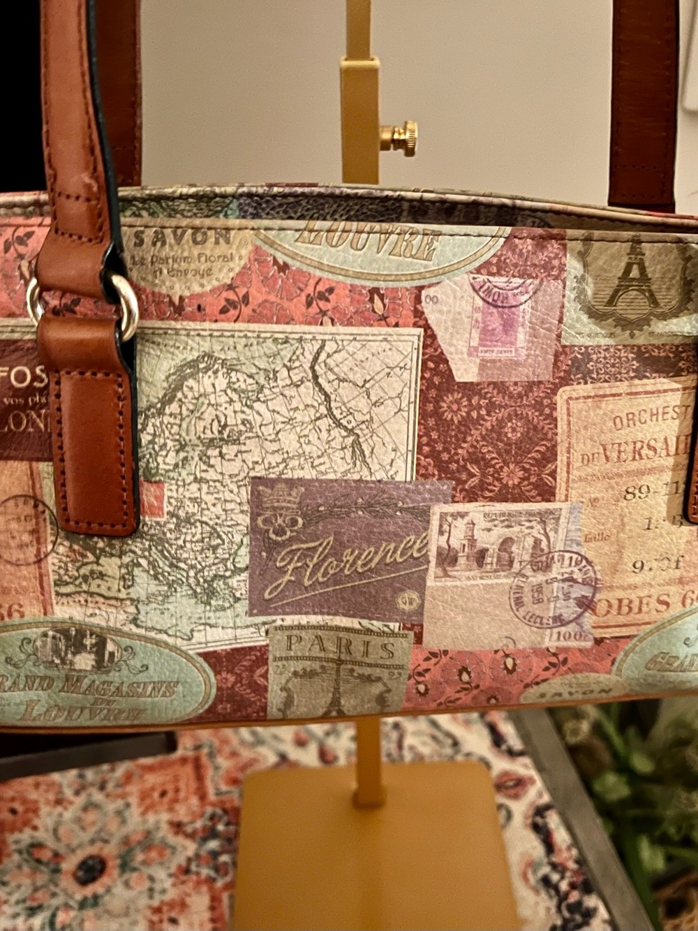 FOSSIL VINTAGE Satchel in Brown and Red CORONADO post card map